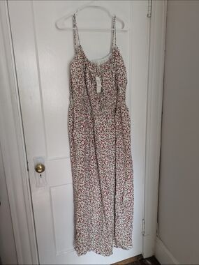 Strawberry Spaghetti Strap Maxi Dress - Red & White